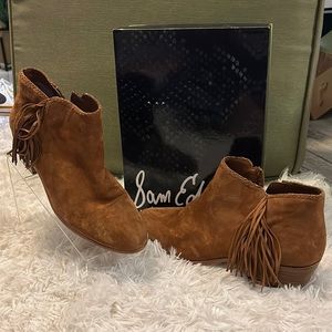 Sam Edelman Brown suede Boots- has spot on heel-still has a lot of wear.